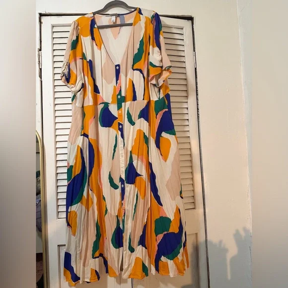 Ava & Viv Colorful Maxi Dress with Button Detail - Picture 1 of 2